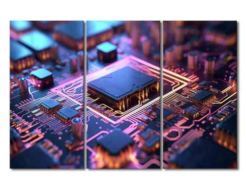 3 Pieces Chip Wall Art Microchip Processor Pictures Wall Art for Living Room CPU and Microprocessors Poster Modern Home Decor Print on Canvas Stretched and Framed Ready to Hang (60"Wx40"H - color: Artwork-02, size: 60"Wx40"H