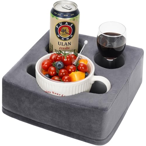 G GOOD GAIN Couch Cup Holder Pillow, Spill-Proof Sofa Drink Cup Holder & Multi-Use Organizer for Sofa, Bed, Car, Beach - Holds Mugs, Phone, Snacks, Remote Control, KeepTemp Design (Grey) - color: Gray, size: 9.5 x 9.5 inches