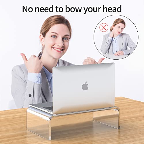 Acrylic Monitor Stand Riser Clear Laptop Stand Riser L14 xW7.5 xH4 | Compatible with All Notebooks and Monitor, Computer Stand for Desk Organizer, White Aesthetic Design, For Office Home iMac - size: 14''