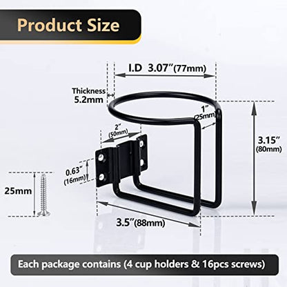 4 pcs Stainless Steel Boat Cup Holder, Universal Drink Holders for Boat, Truck, RV, Tractor, Outdoor Wooden Swing, Black - color: Black
