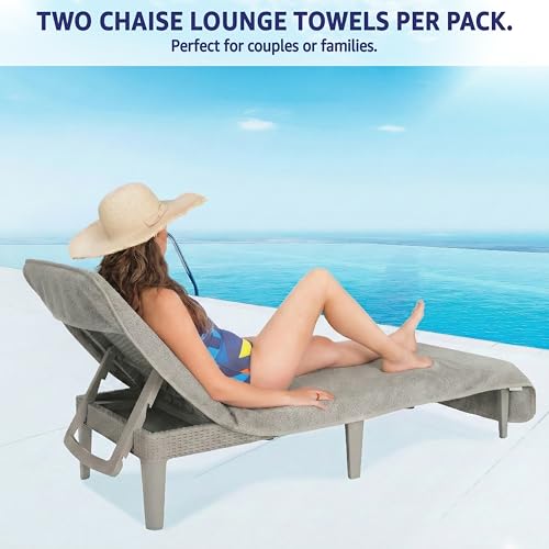 American Soft Linen 2 PACKED Chaise Lounge Covers with Pocket, 86"x32" Oversized Beach Pool Lounge Chair Towels (Gray Chair Towel, 2 PIECE) - color: Gray Chair Towel, size: 2 PIECE