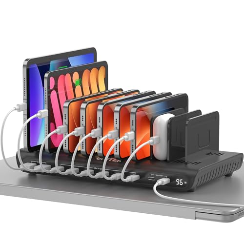 Unitek 10-Port USB C Charging Station 96W with 2X 65W PD, [2A+8C] Laptop Charging Station for Multiple Devices, Fast Charger Dock for Home Office - color: 96W+10 Port, Black, size: Pack of 1