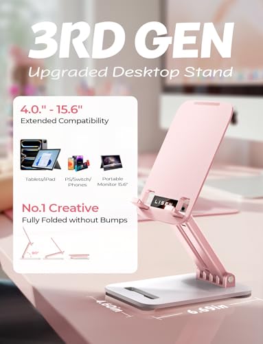 LISEN Tablet Stand for iPad Stand Holder Desk, Foldable eBook Readers Desk Accessories Fits Kindle 4-15.9" Pink - color: Pink