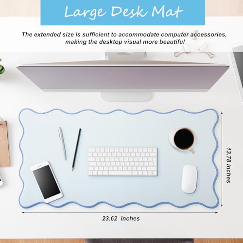 Hahafelt Scalloped Desk Mat Large Desk Pad Cute Coquette Table Mat Back to School Preppy Table Make up Pad Nonslip Graduation Gift with Stitching Waterproof Gaming(Blue,23.6 x 13.8 Inches) - color: Blue, size: 23.6 x 13.8 Inches