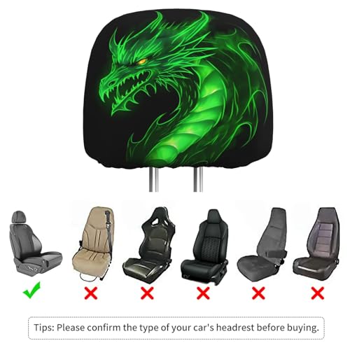 Dujiea 2 Pack Dragon Green Fire Car Headrest Covers, Universal Soft Car Seat Head Rest Protector, Vehicle Accessories Fabric Headrest Cover for Cars Vans Trucks - color: Dragon Green Fire
