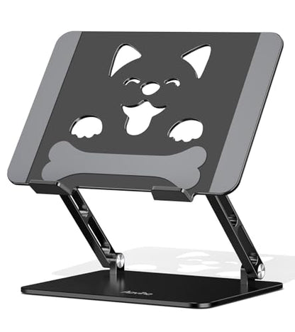 Aoviho Laptop Stand for Desk-Adjustable, Foldable, Portable, Ergonomic Aluminum Notebook Riser with Unique Puppy Shaped Vent, Desk Gift for 10"-17.3" Devices Mac, Dell, HP, Lenovo, Samsung, Black - color: Black