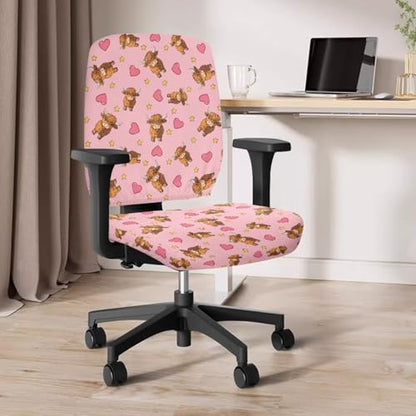 Highland Cow Office Chair Cover Dust Proof Computer Chair Seat Cover 2 Piece Dorm Computer Rotating Chair Slipcover Chair Padded Cover Anti-Slip Desk Accessories - color: Highland Cow Valentines