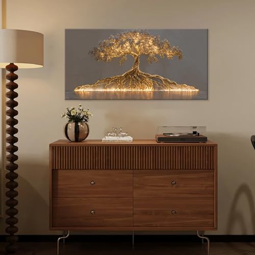 YISXINOAG Tree of Life Wall Art Modern Grey Canvas Art Wall Decor Gold Abstract Wall Artwork Modern Home Decor Abstract Gold Tree Painting Pictures for Bathroom Canvs Wall Decorations Size 20"X40" - color: grey gold, size: 40"L x 20"W