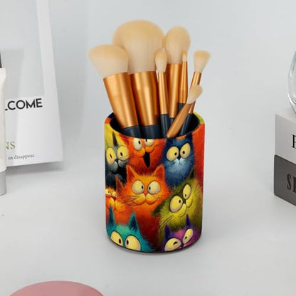 Funny Cats Pen Holder Pencil Organizer for Desk, 3.1” x 3.1” x 3.9” Pencil Cup Office Supplies, Large Capacity Cute Pen and Makeup Brush Holder for Desktop, Home, School - color: Funny Cats