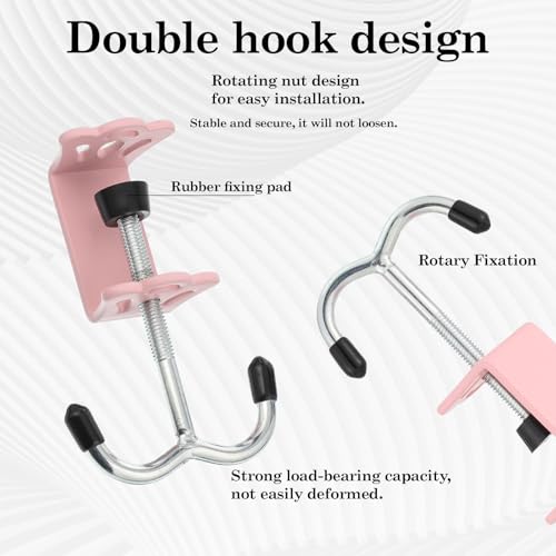 2 Pack Heavy Duty Purse Hooks for Hanging Bags Adjustable Table Hooks Steel Under Desk Purse Bag Holder Clamp-On Backpack Hooks for Handbag Umbrellas Office Table Accessories