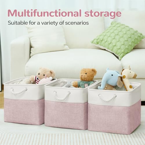 13 x 13 Inch Cube Storage Bins, 6 Pack Fabric Storage Basket with Handles, Foldable Boxes Organizer for Shelf Baskets for Home, Clothes (White/Pink) - color: WhitePink, size: 13inX13inX13in-6P