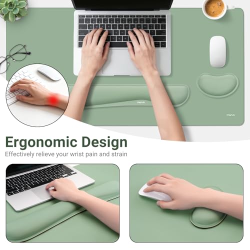 MOSISO Keyboard Mouse Pad Set, Gaming Mouse Pad&Keyboard Wrist Rest&Wrist Rest, Ergonomic Wristrests with Memory Foam Home Office Easy Typing Cushion Non-Slip Mousepad, Antique Green - color: Antique Green