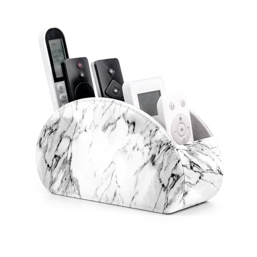Remote Control Holders Organizer Box with 5 Compartment PU Leather Caddy | Multi-functional Office Desk Storage Caddy Store Tv Remote for Media Player,Brush,Pencil,Glassees&Office Supplies - color: Marble, size: S
