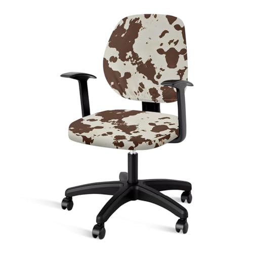 Brown Cowhide Office Chair Covers 2 Piece Stretchable Office Chair Seat Cover Universal Desk Rotating Chair,Computer Chair Washable Chair Cover Decorative for Women - color: Brown Cowhide