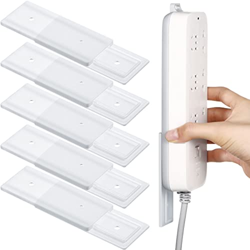 Yinkin 6 Pcs Power Strip Holder Self Adhesive Power Strip Wall Mounted Protector Punch Free Cable Management System Plug-in Surge Protector Holder for Computer Office