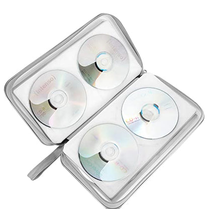 Siveit CD Case Holder, 80 Capacity CD/DVD Case Holders Wallet Hard Plastic CD DVD Disc Cases Storage Binder for Car Home Office Travel (White) - color: White