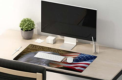 SSOIU Bald Eagle on American Flag Mouse Pad 35.5 X 15.7 Inch XXL Full Desk Mousepad Extended Large Non-Slip Rubber Base Waterproof Big Keyboard Mat with Stitched Edges for Gaming and Office - color: Bald Eagle on American Flag