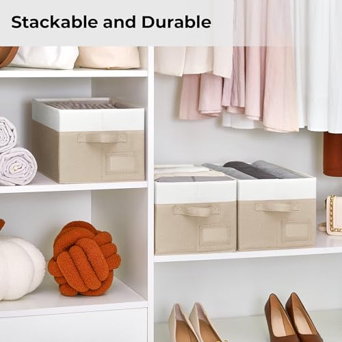 GRANNY SAYS Closet Storage Bins, Storage Baskets for Closet, Fabric Bins for Clothes, Closet Organizer Bins, Clothes Storage Organizer, Khaki&Ivory, Medium, 3-Pack - color: White&Kahki, size: Medium