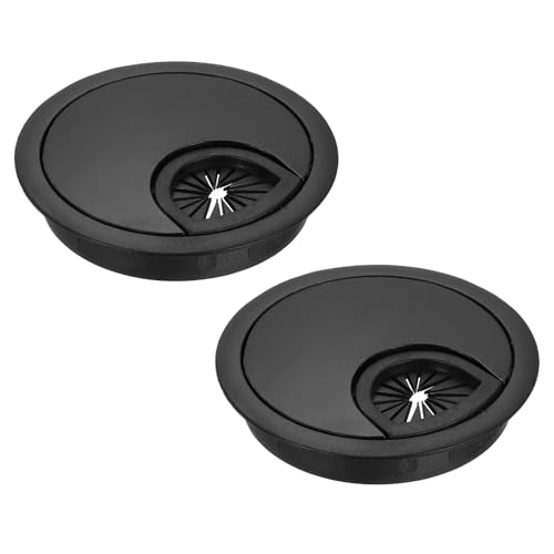 MECCANIXITY 2 Pcs Desk Grommet 2.4 Inch, Zinc Alloy Round Desk Hole Cover Wire Cable Cord Organizer for Home Office Computer Table Cables, 60mm, Black - color: Black, size: 2.4 Inch/60mm