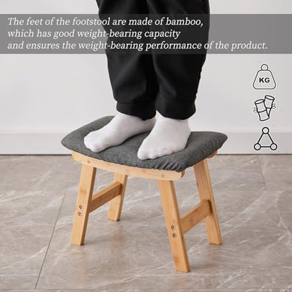 Kitsanery Foot Stool,Ottoman,Bamboo Small Sofa Foot Rest Under Desk,Extra Seating for Living Room, Bedroom and Kitchen (Natural Stool Legs - Gray Surface) - color: Natural Stool Legs - Gray Surface