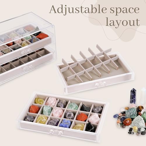 Bfttlity Acrylic Rock Display Case, 72 Grids Rock Collection Box for Kids, Clear Display Cases for Stones Collectibles Gemstone Crystals Storage Boxes (72 Grids) - size: 72 Grids