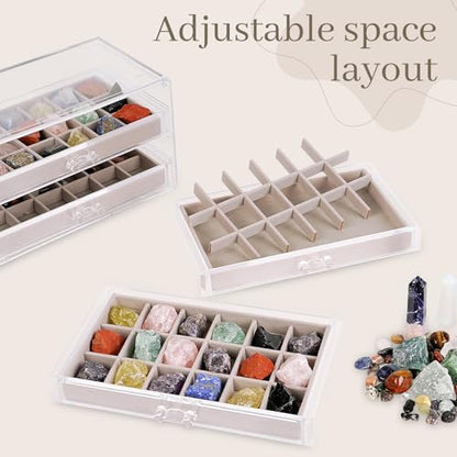 Bfttlity Acrylic Rock Display Case, 72 Grids Rock Collection Box for Kids, Clear Display Cases for Stones Collectibles Gemstone Crystals Storage Boxes (72 Grids) - size: 72 Grids
