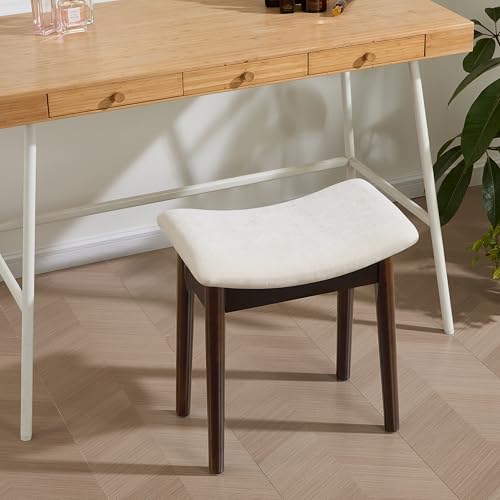 Royal Windsor Vanity Stool with Saddle Cushion, 18 Inch Makeup Vanity Chair for Living Room, Modern Foot Stool Ottoman Piano Bench,Small Upholstered Bench for Bedroom, White - color: 10.2"d White+walnut