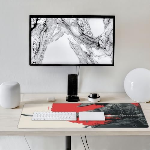 Japanese Samurai Sword Gaming Mouse Pad, XL Desk Mat, Non-Slip Rubber Base, Waterproof with Stitched Edges, 35.4 x 15.7 Inch - color: Japanese Samurai Sword