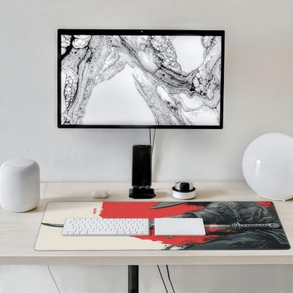 Japanese Samurai Sword Gaming Mouse Pad, XL Desk Mat, Non-Slip Rubber Base, Waterproof with Stitched Edges, 35.4 x 15.7 Inch - color: Japanese Samurai Sword
