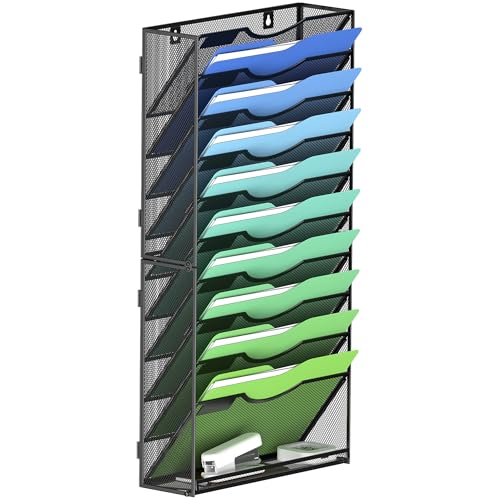 Kuntine.B Wall File Organizer Office Hanging Magazine Holder Wall File Organizer for Office Home (Black, 11 Tier) - color: Black, size: 11 Tier & No Hangers