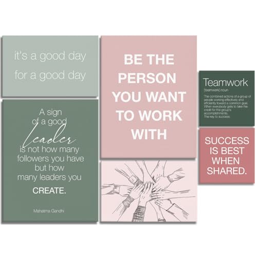 YEOION Inspirational Office Wall Art for Women,Motivational Teamwork Wall Decor for Office,Light Pink and Green Postive Quote Workplace Canvas Wall Art for Set of 6 - color: Colour3, size: 14.6 x 11.5 inches