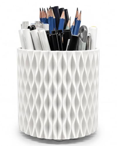 Lebenrich Rotating Pen Holder for Desk, 5 Slots Easthetic Pencil holder Desk Organizer Supplies and Accessories for Women Girls, Pencil Cup for Office Home Art Supply, White - color: White