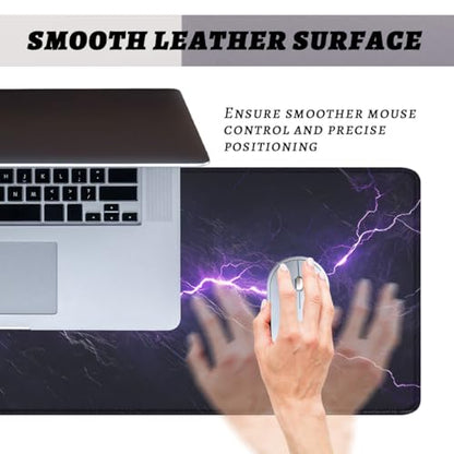 Electric Storm Gaming Mouse Pad Purple Lightning Dark Large Desk Mat Waterproof Stitched Edges Rubber Base Non-Slip Deskmap Computer Keyboard Mat Office Computer Keyboard Laptop 31.5"x11.8" - color: Electric Storm