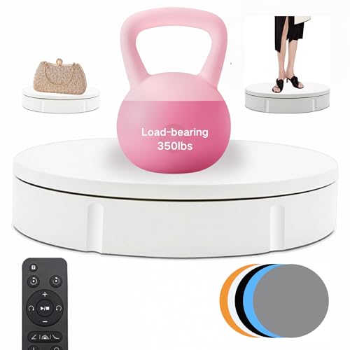JAYEGT Motorized Rotating Display Stand, 350Lbs Load，360 Degree Electric Rotating Turntable for Photography Products Display，Live Show,Remote Control +5 Colors Backgrounds (White/11.8inch / Wired) - color: White, size: 11.8inch