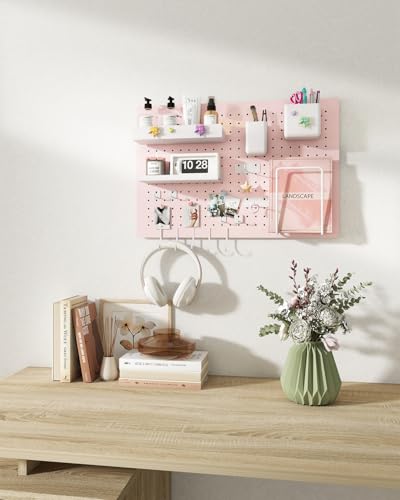 Metal Pegboard Kit — Carbon Steel Pegboards with 26 Accessories, Pegboard Wall Organizer for Home, Office, Study Room, Kitchen, Craft Room & Gaming Setup— 24″ × 16″ Pink Peg Board - color: Pink