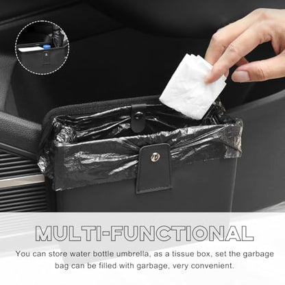 Yourkar Car Trash Can, Foldable Waterproof Leather Car Garbage Organizer Holder, Automotive Mini Dustbin Container with One Roll Trash Bag, Universal Interior Car Accessories (Gray, M) - color: Gray, M