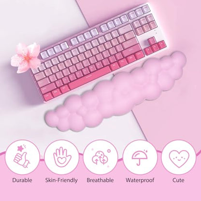 JIKIOU Upgrade Leather Cloud Keyboard Wrist Rest, Cloud Wrist Rest with Non-Slip PU Base, Comfortable Memory Foam Wrist Rest for Computer Laptop Mac Gaming Office and Pain Relief Christmas Wish Gift - color: 05pink With Lilac
