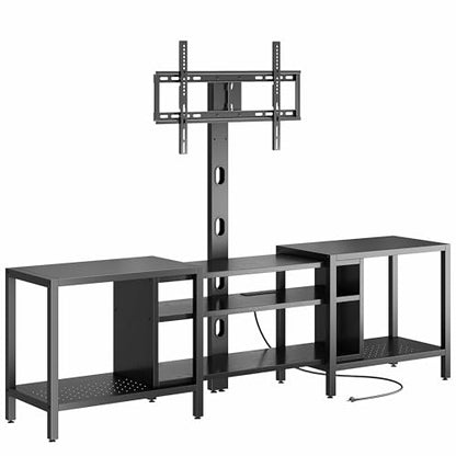 IRONCK 79 Inch TV Stand for TVs up to 85 Inch with Mount and Power Outlet, 3 Tiers TV Console with Storage Shelves, Entertainment Center, Steel Frame, for Living Room, Bedroom, Black - color: Black