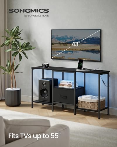 SONGMICS BELLAH Collection - TV Stand for TVs Up to 55 Inches, Media Console Table and Entertainment Center Unit for Living Room, with Shelves and Drawer, Steel, Modern, Ink Black ULGS031B101S - color: Ink Black, size: 11.8"D x 44.8"W x 23.6"H