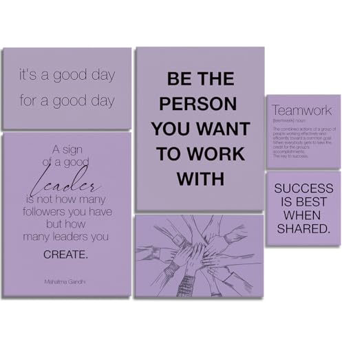 YEOION Purple Motivational Teamwork Office Wall Decor,Inspirational Team Work Wall Art Canvas Frame Artwork for Office Workplace Breakroom Wall Decor Set of 6 - color: Colour14, size: 14.6 x 11.5 inches