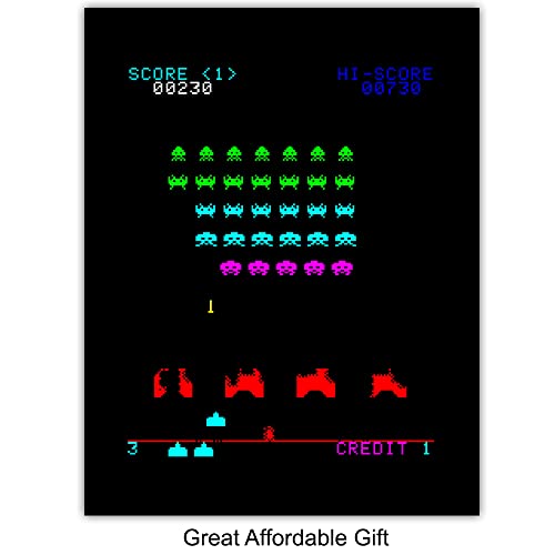 Classic Arcade Games Wall Art Prints - Arcade Decor - 8x10 Set for Man Cave, Den, Family Room, Bar, Bedroom - Gift for Gamers, Video Game, Pacman, Ms Pacman, Donkey Kong, Space Invaders Fans