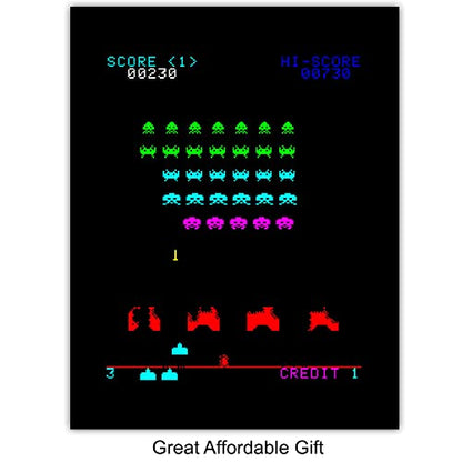 Classic Arcade Games Wall Art Prints - Arcade Decor - 8x10 Set for Man Cave, Den, Family Room, Bar, Bedroom - Gift for Gamers, Video Game, Pacman, Ms Pacman, Donkey Kong, Space Invaders Fans