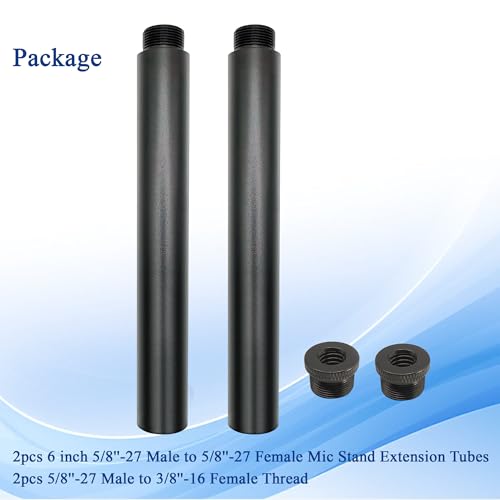 Mic Stand Extension Tube with 3/8" to 5/8" Microphone Extension Pipe Adapter for Mic Booms,Arm Stand 2 Pack