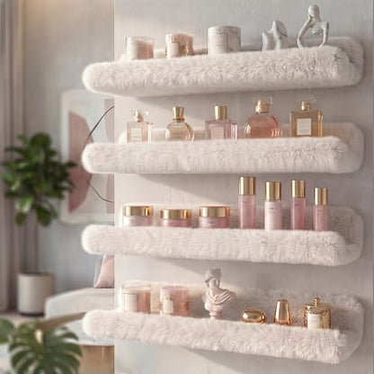 Care&More YJ 15 Inch Nail Polish Shelves, 4-Pack Fluffy Nail Polish Rack for Storing Nail Bottles, Sunglasses, Essential Oils, Plush Soft White - color: White