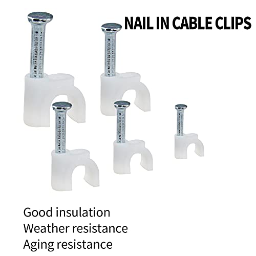Bonsicoky 100Pcs Nail Cable Clips with Steel Nail, 6mm White Cable Wire Management Clips for Ethernet Cable, Telephone Cable, TV Wire Cable, Print Cable