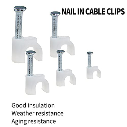 Bonsicoky 100Pcs Nail Cable Clips with Steel Nail, 6mm White Cable Wire Management Clips for Ethernet Cable, Telephone Cable, TV Wire Cable, Print Cable