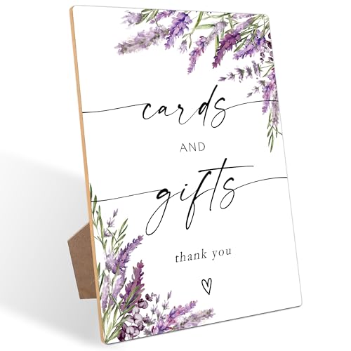 Cards and Gifts Table Sign, Lavender Bridal Shower Decorations, Wedding Reception Table Decorations, Purple Floral Wooden Sign with Stand for Wedding Reception And Bridal Party Decor, 35 - color: Cards and35