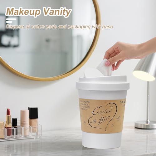 Soddeph Plastic Mini Trash Can with Swing-Top Lid, 0.9 Gallon Desktop Waste Bin for Coffee Table, Office, Small Countertop Wastebasket for Counter, Vanit (White, Small) - color: White