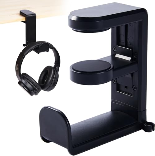 Headphone Stand for Desk - Clamp On Headset Holder with 360° Rotation & Cable Management - Universal Desktop Headphone Hanger Hook for All Headsets