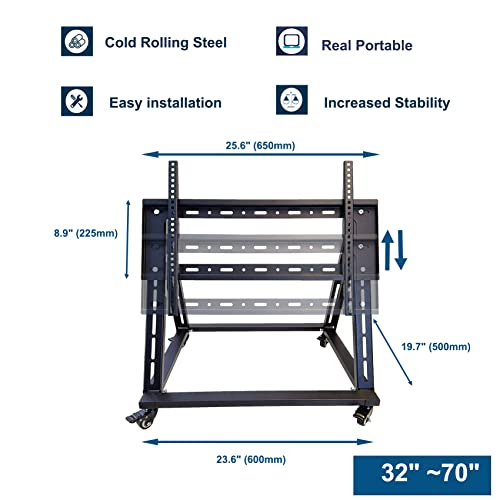 Low Height Mobile TV Stand, Confidence Monitor Stand, Rolling TV Mount with Wheel for 32-70 inch Flat Curved Screen TV, LED LCD, 30° Adjustable Viewing Angle (Pro-Version)